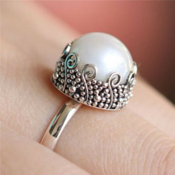 Vintage Fashion White Pearl 925 silver ring sz7 - Picture 5 of 6